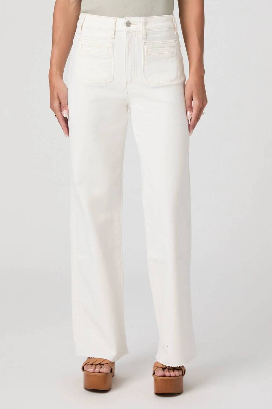 NEW PAIGE anessa straight leg jeans with vintage welt patch pockets in toasted e